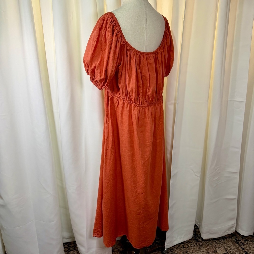 NWOT SHEIN Burnt Orange Tie-Bust Puff-Sleeve Cotton Gauze Milkmaid Dress Size 4X - Picture 7 of 16